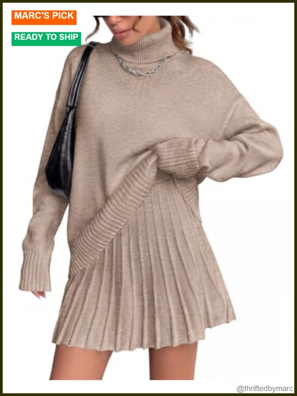 Women's Turtleneck Knit 2 Piece Skirt Set Lounge Outfit